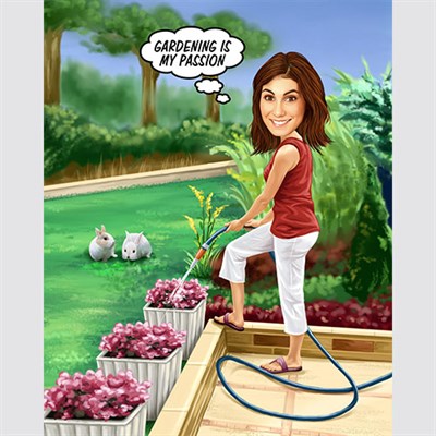 Gardening Girl Caricature from Photo,by myDaVinci - myDaVinci